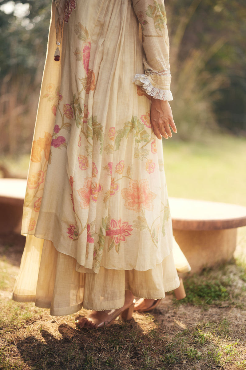 Joan Dress Set chanderi by Paulmi & Harsh in ivory for women in Singapore