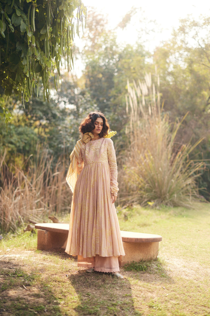 Maxine Anarkali Set chanderi by Paulmi & Harsh in pink for women in Singapore