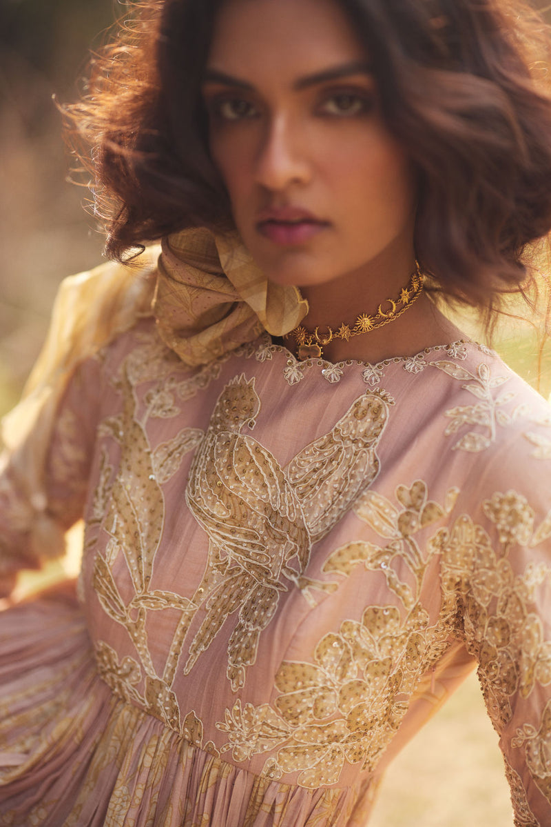 Maxine Anarkali Set chanderi by Paulmi & Harsh in pink for women in Singapore