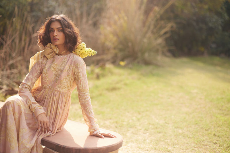 Maxine Anarkali Set chanderi by Paulmi & Harsh in pink for women in Singapore