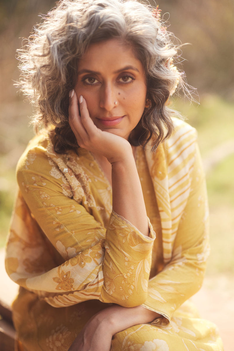Amoré Kurta Set chanderi by Paulmi & Harsh in golden yellow for women in Singapore