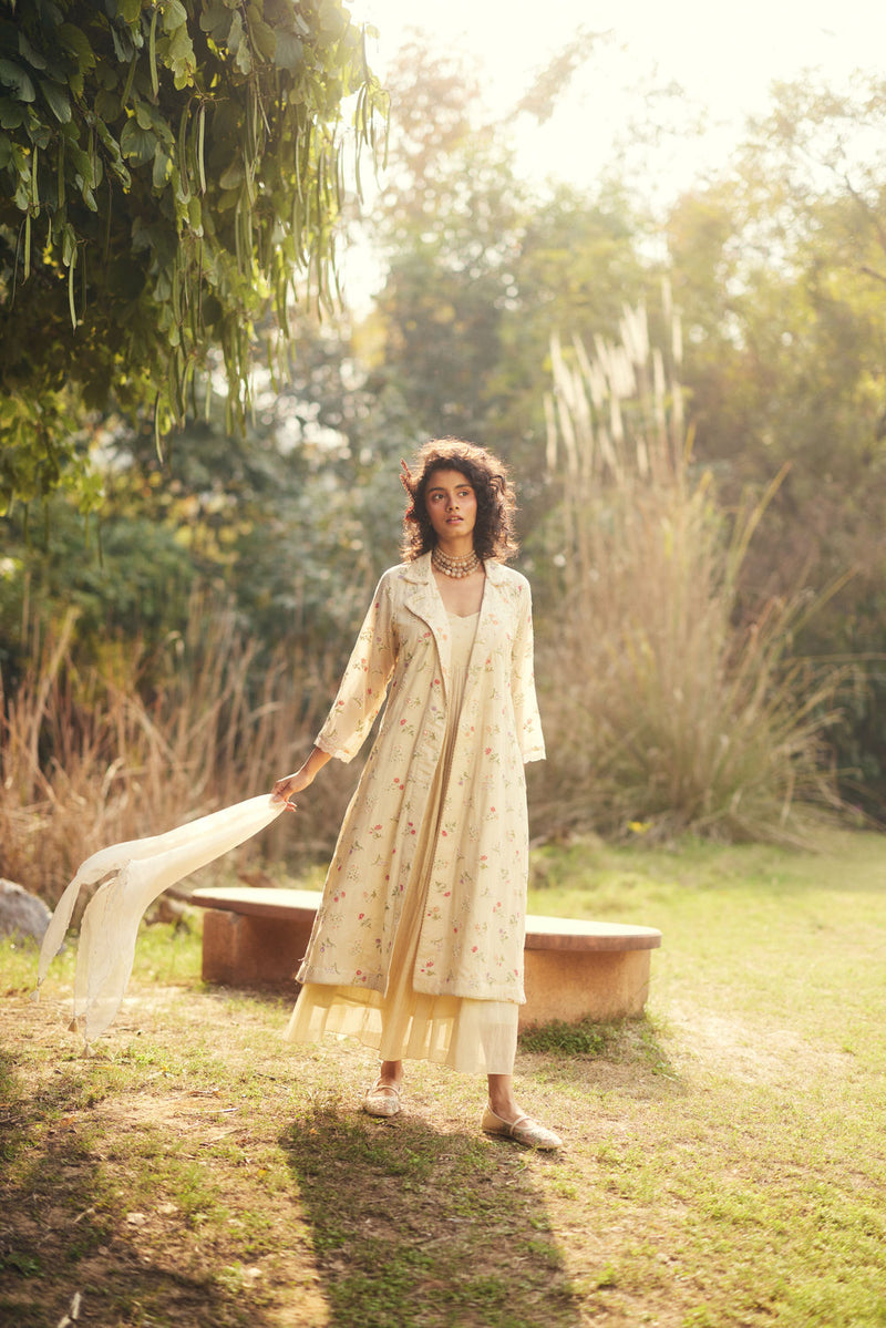 Raine Jacket Set chanderi by Paulmi & Harsh in ivory for women in Singapore