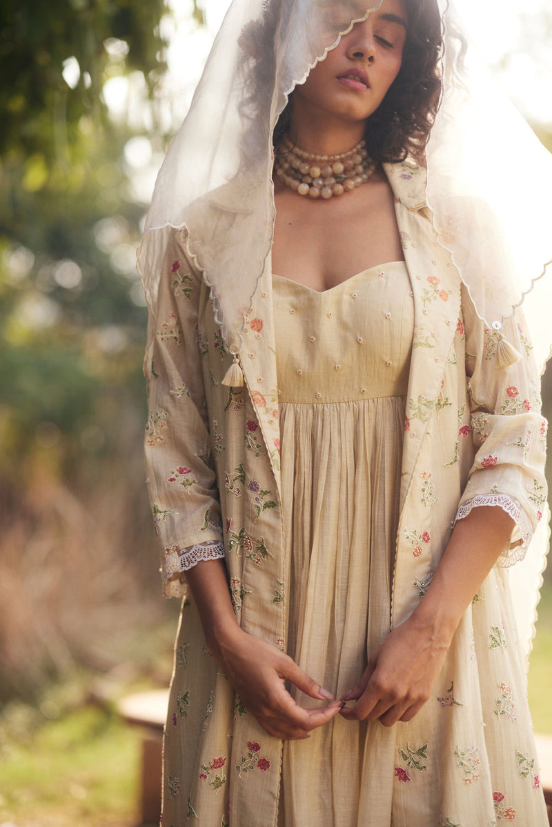 Raine Jacket Set chanderi by Paulmi & Harsh in ivory for women in Singapore