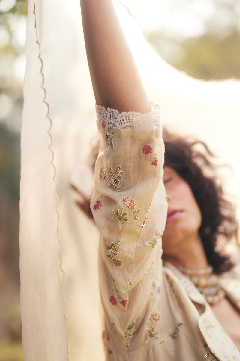 Raine Jacket Set chanderi by Paulmi & Harsh in ivory for women in Singapore