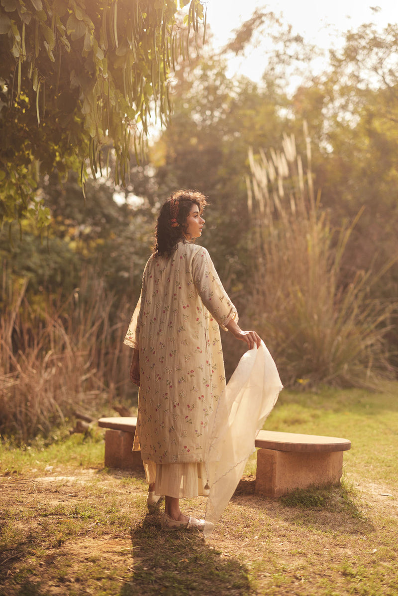 Raine Jacket Set chanderi by Paulmi & Harsh in ivory for women in Singapore