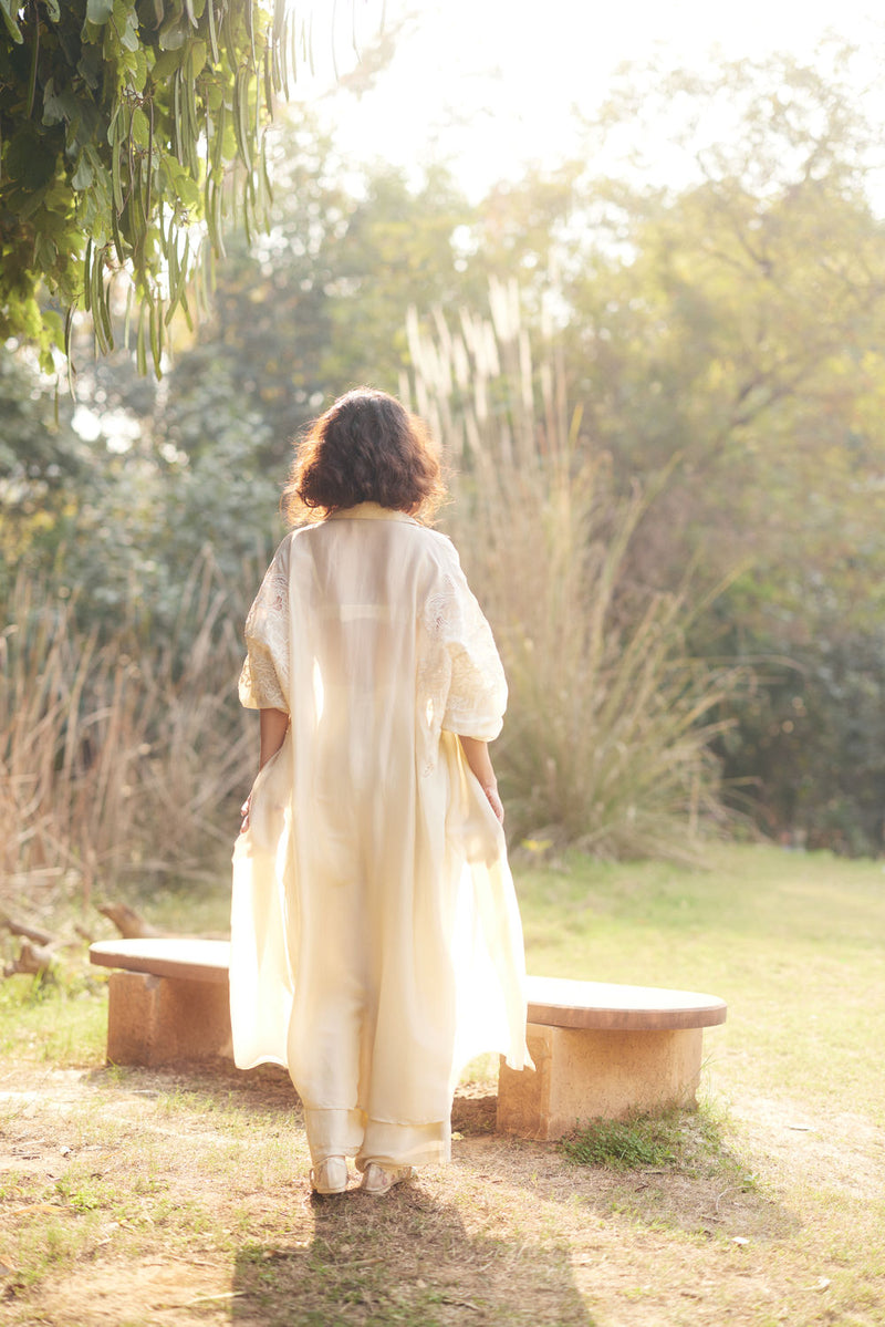 Nell Jacket Set chanderi by Paulmi & Harsh in ivory for women in Singapore