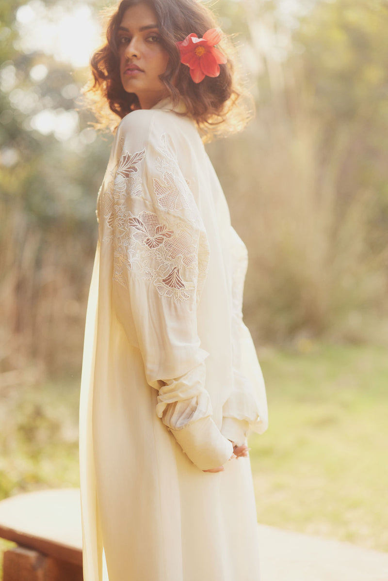 Nell Jacket Set chanderi by Paulmi & Harsh in ivory for women in Singapore