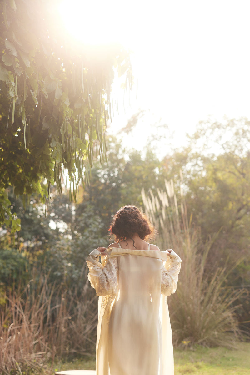 Nell Jacket Set chanderi by Paulmi & Harsh in ivory for women in Singapore