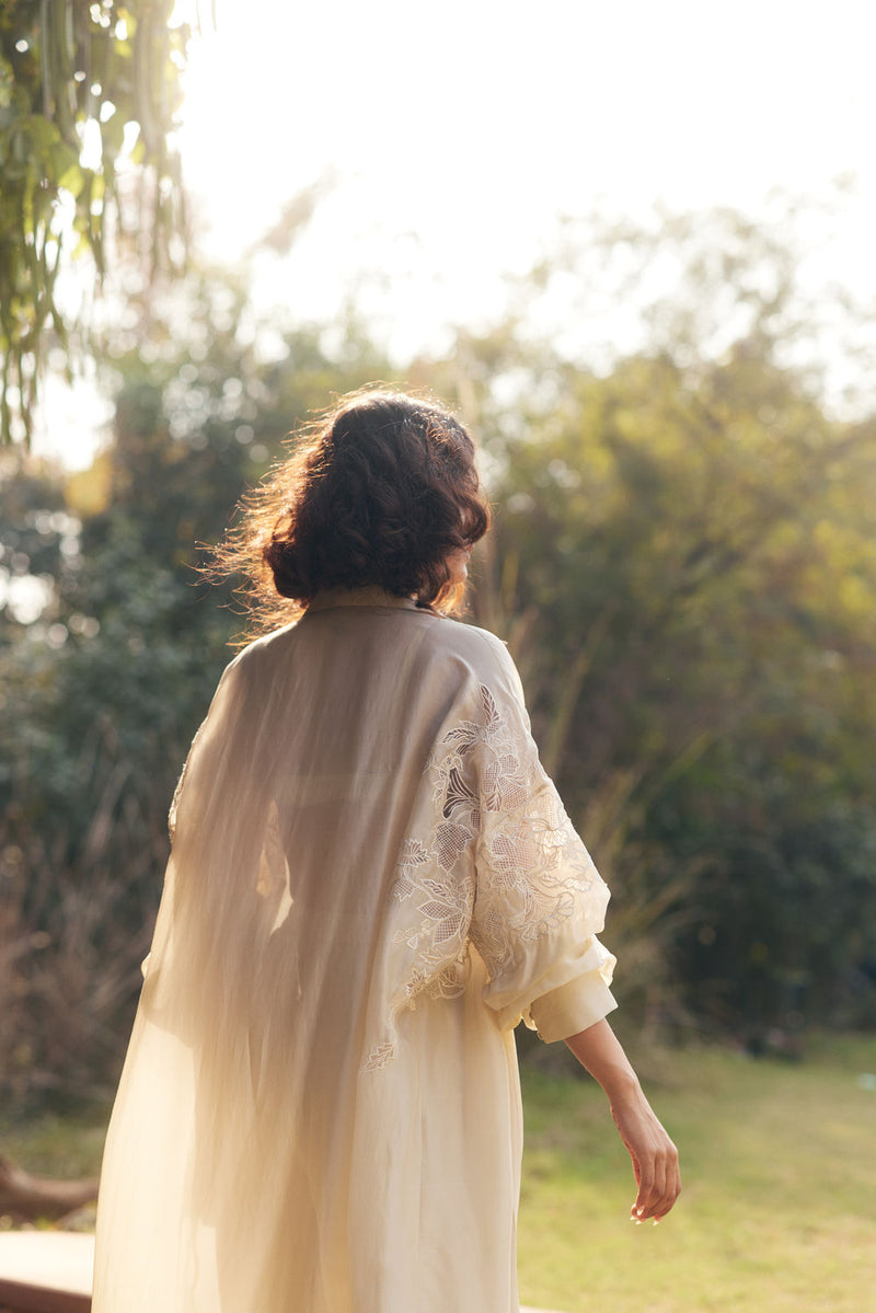 Nell Jacket Set chanderi by Paulmi & Harsh in ivory for women in Singapore