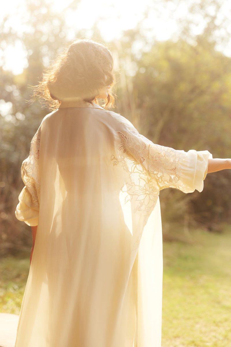 Nell Jacket Set chanderi by Paulmi & Harsh in ivory for women in Singapore