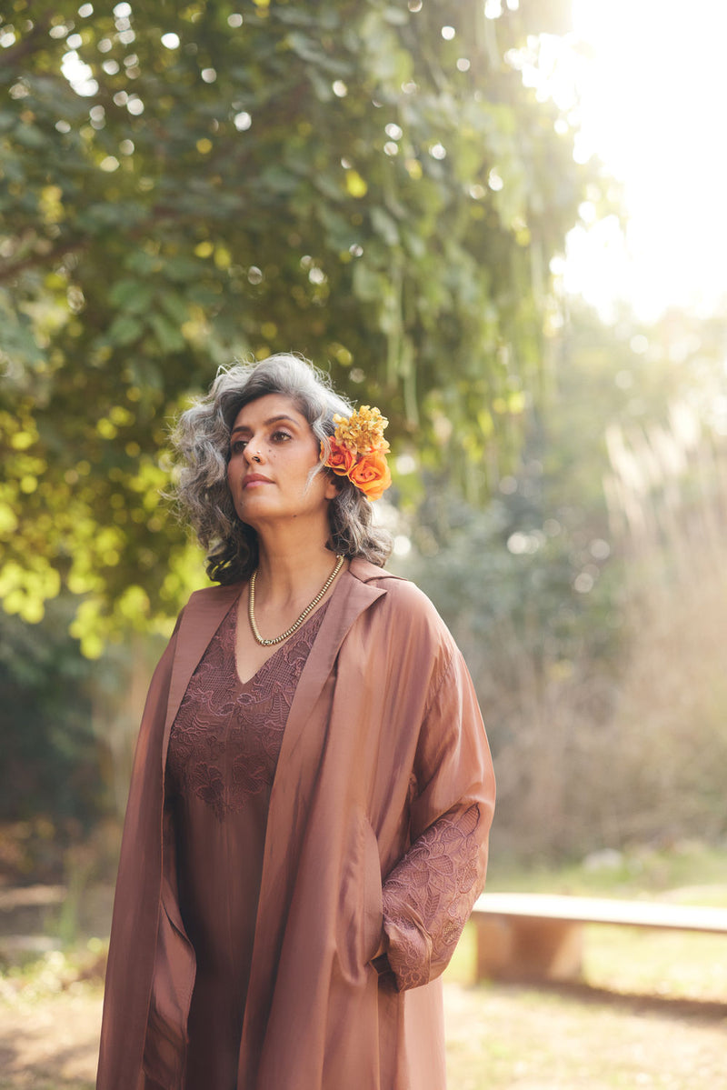 Cocoa Jumpsuit Set chanderi by Paulmi & Harsh in brown for women in Singapore