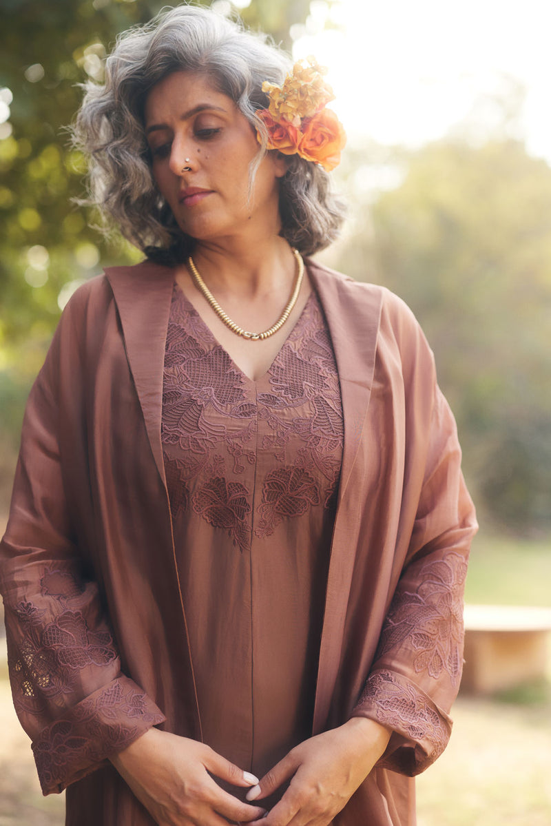 Cocoa Jumpsuit Set chanderi by Paulmi & Harsh in brown for women in Singapore