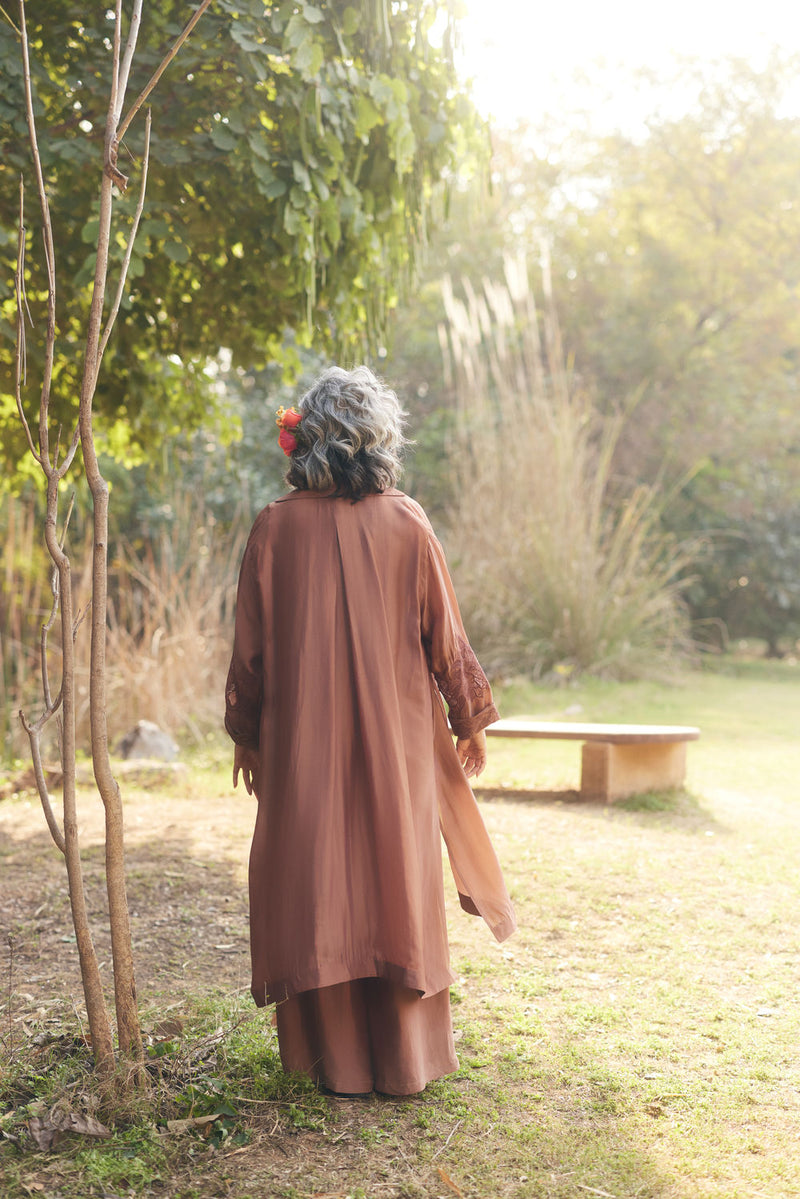 Cocoa Jumpsuit Set chanderi by Paulmi & Harsh in brown for women in Singapore
