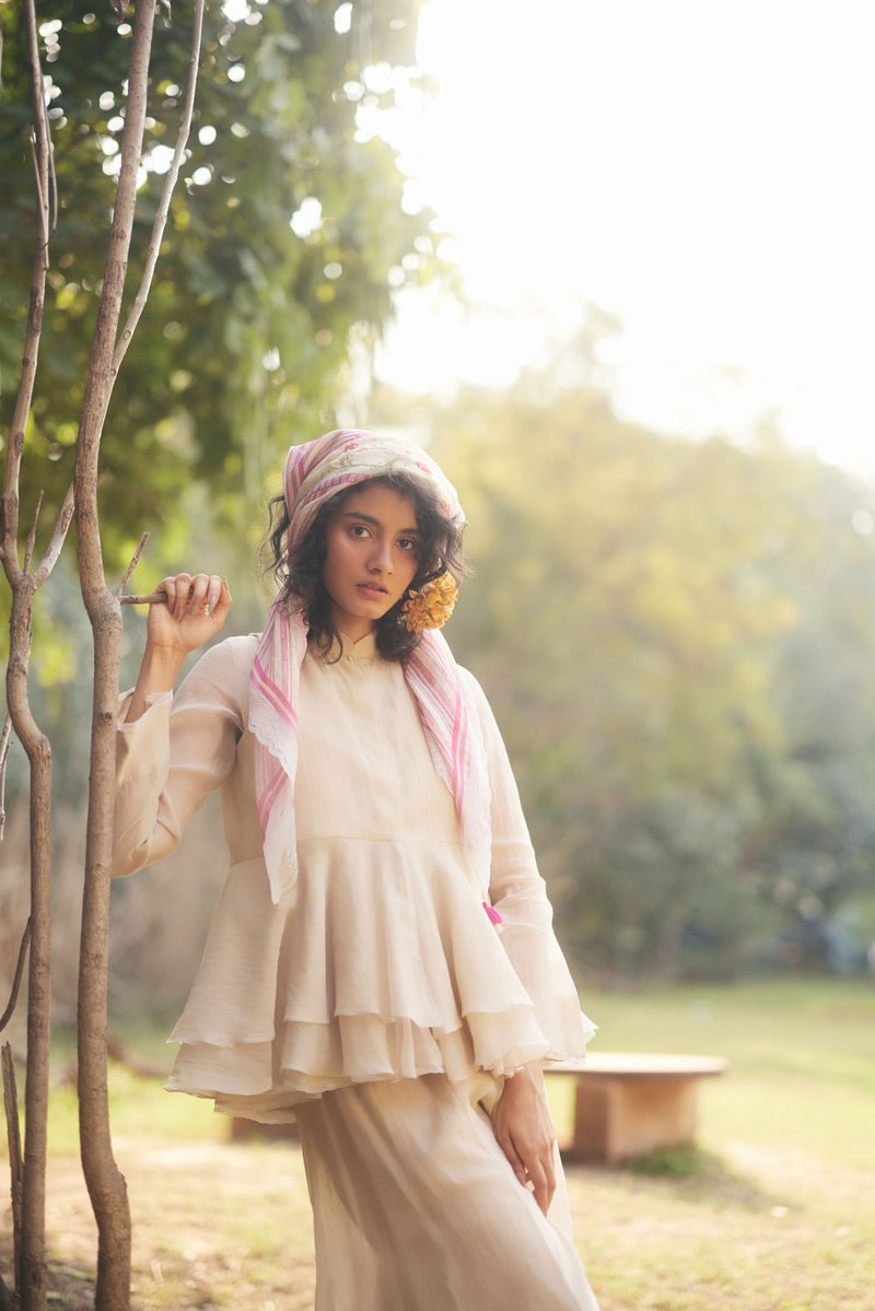 Amani Peplum Set chanderi by Paulmi & Harsh in ivory for women in Singapore