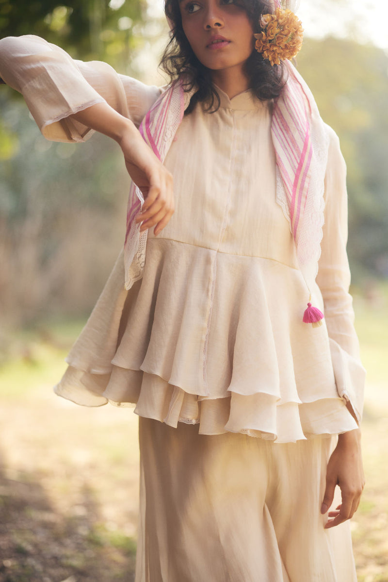 Amani Peplum Set chanderi by Paulmi & Harsh in ivory for women in Singapore