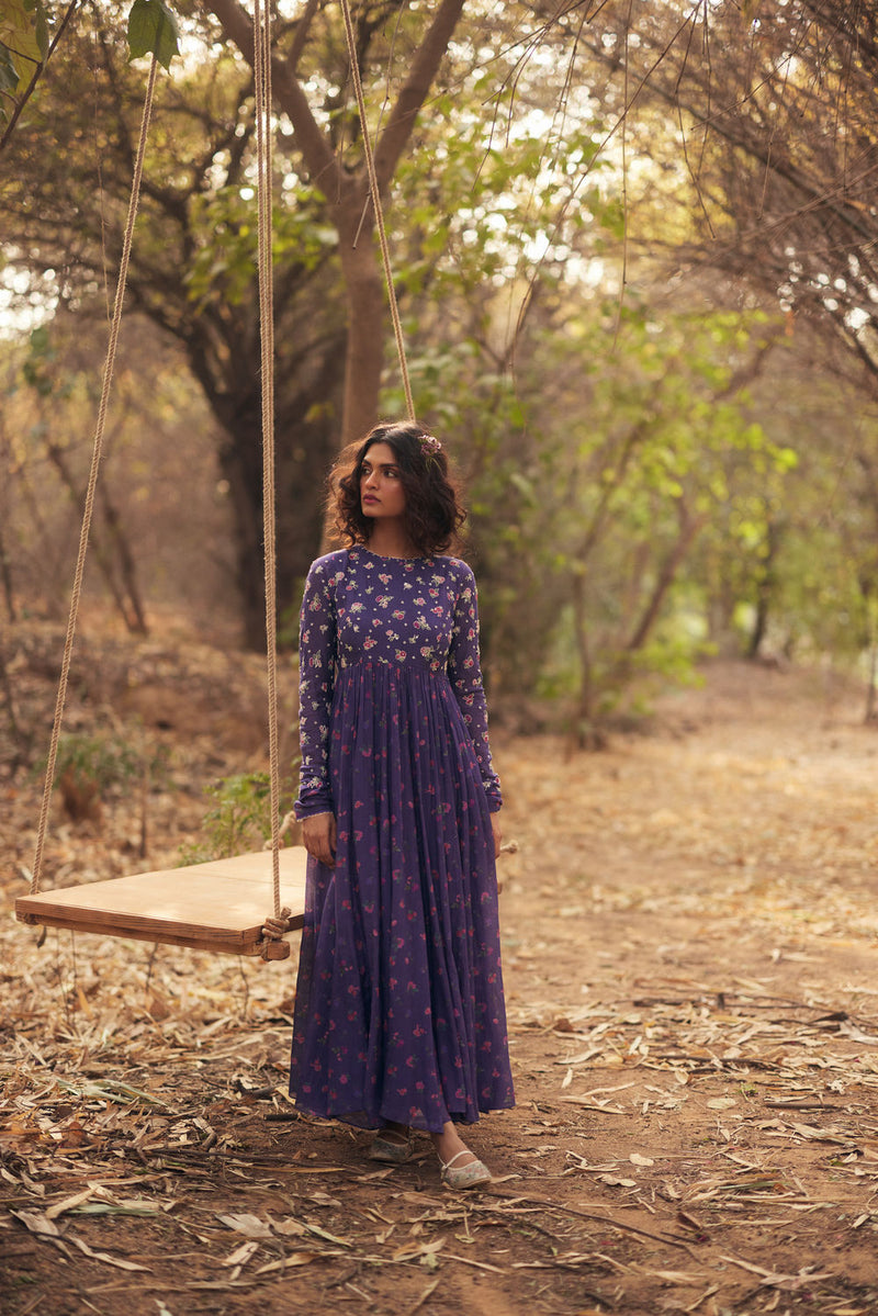 Harlow Anarkali Set-Grape chanderi by Paulmi & Harsh in green for women in Singapore