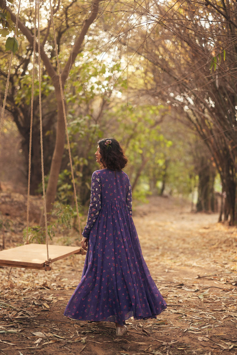 Harlow Anarkali Set-Grape chanderi by Paulmi & Harsh in green for women in Singapore