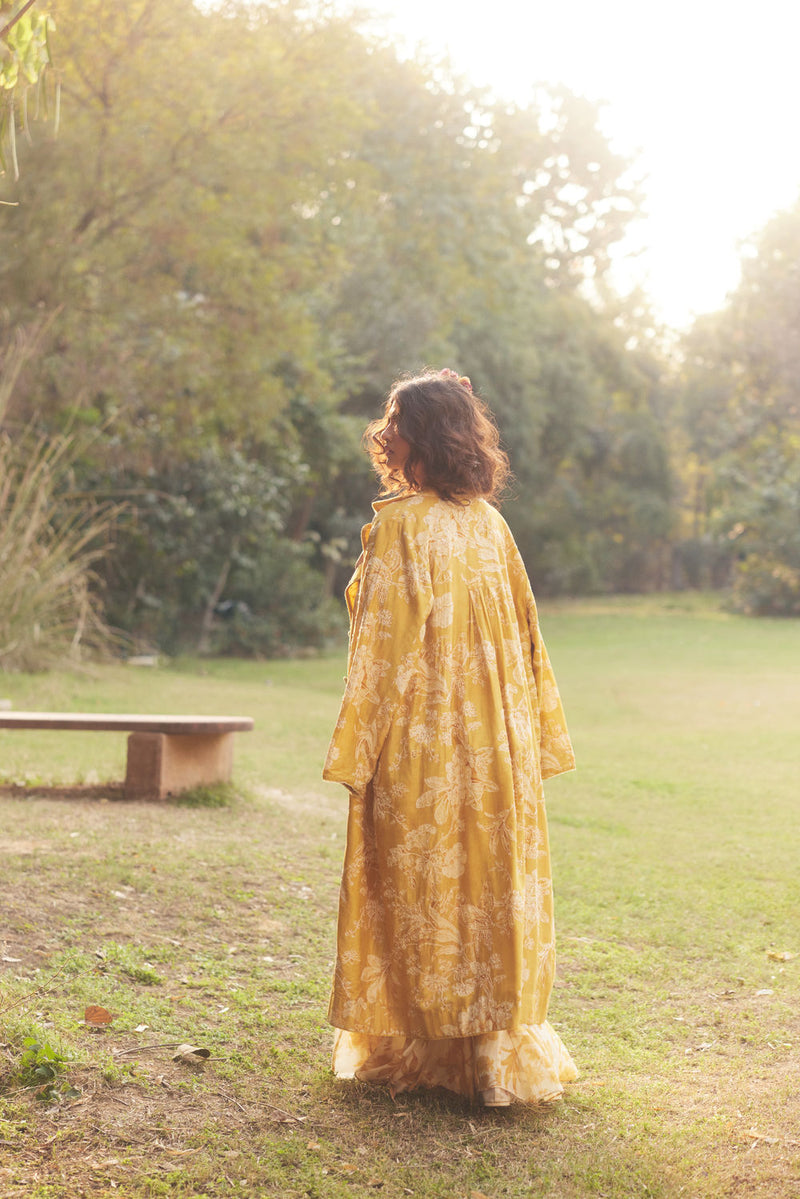 Anya Peplum Set chanderi by Paulmi & Harsh in golden yellow for women in Singapore