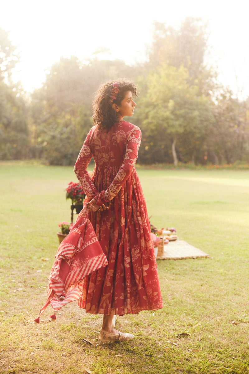 Lark Anarkali Set chanderi by Paulmi & Harsh in red for women in Singapore