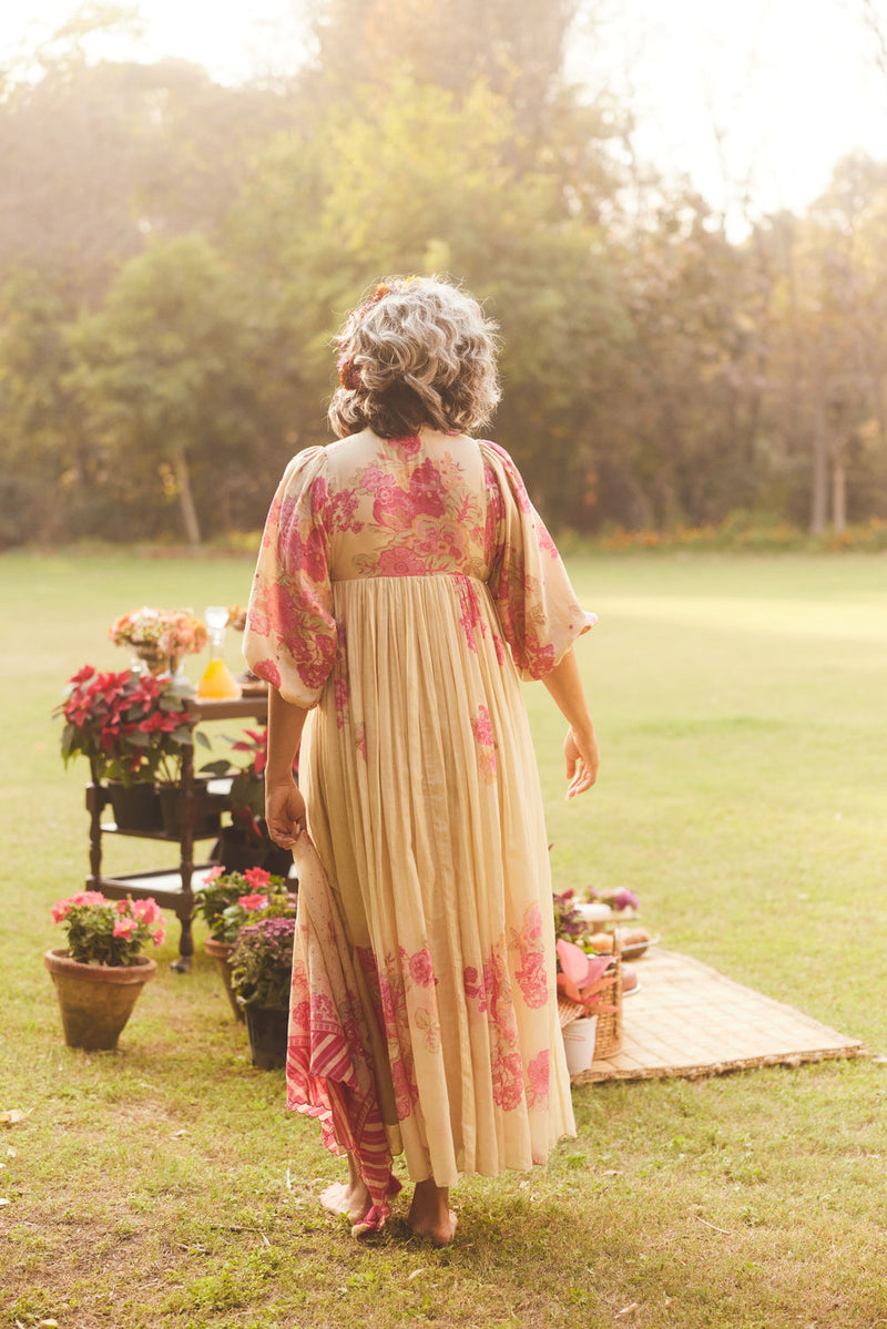 Lucy Maxi Dress Set chanderi by Paulmi & Harsh in ivory for women in Singapore