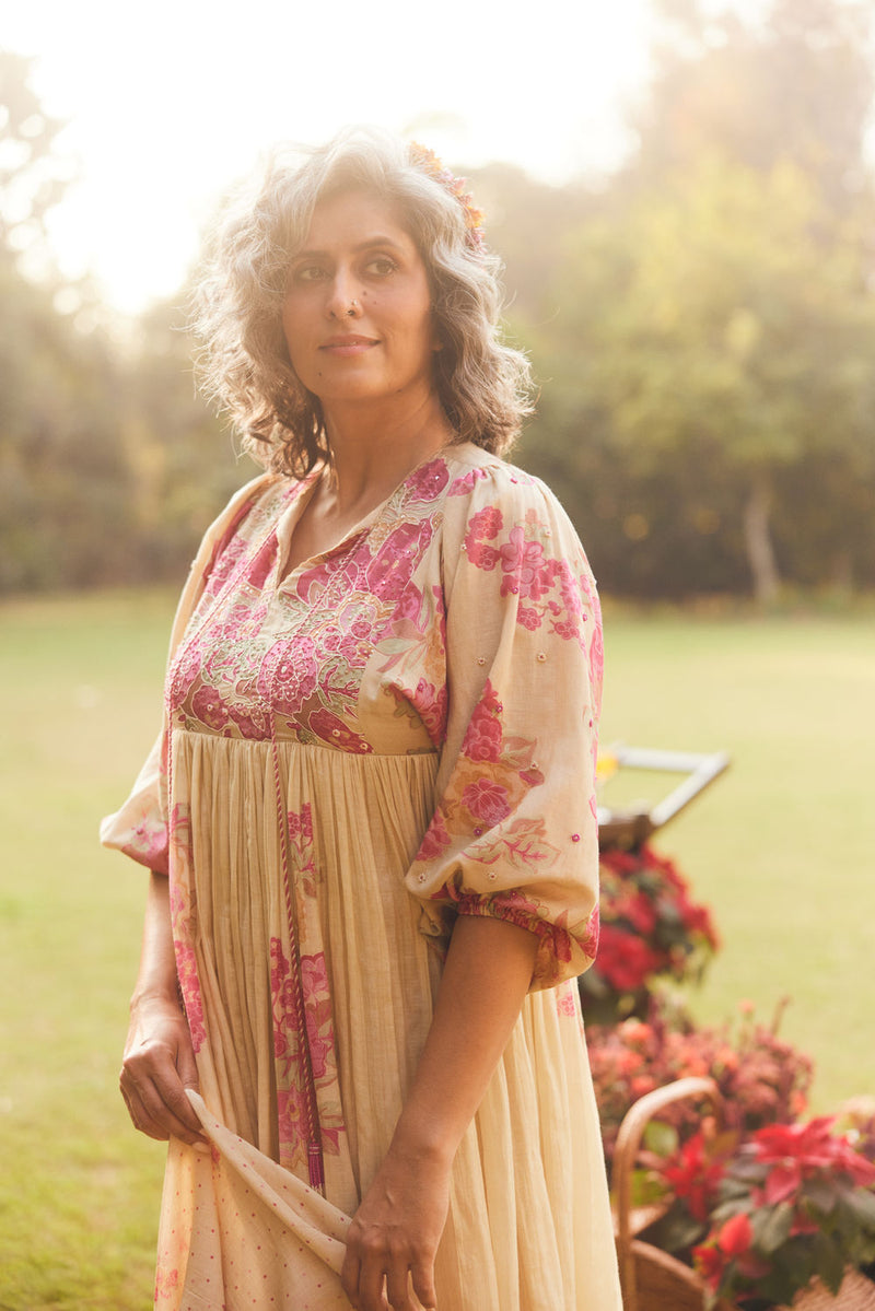 Lucy Maxi Dress Set chanderi by Paulmi & Harsh in ivory for women in Singapore
