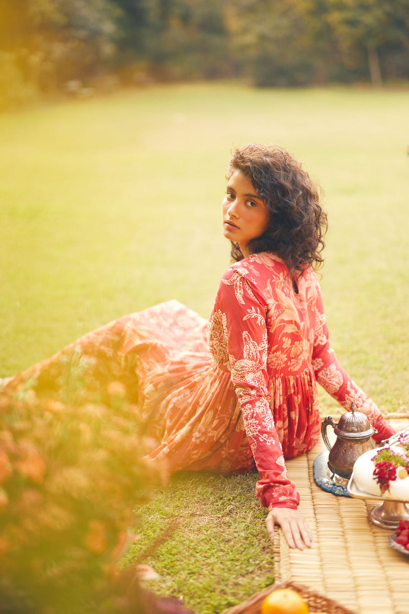 Lark Anarkali Set chanderi by Paulmi & Harsh in red for women in Singapore