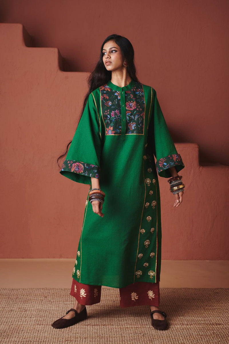 Paan Co Linen Multi Panelled Kurta Set