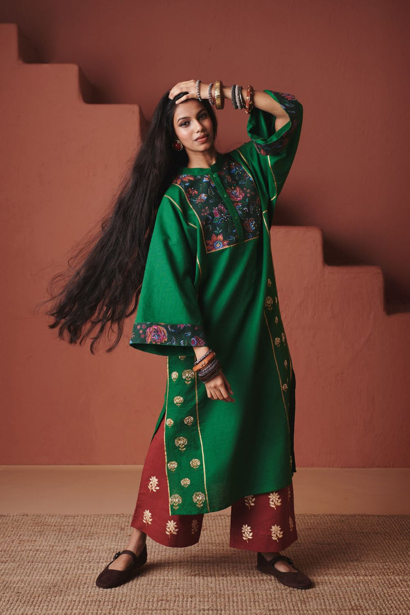 Paan Co Linen Multi Panelled Kurta Set