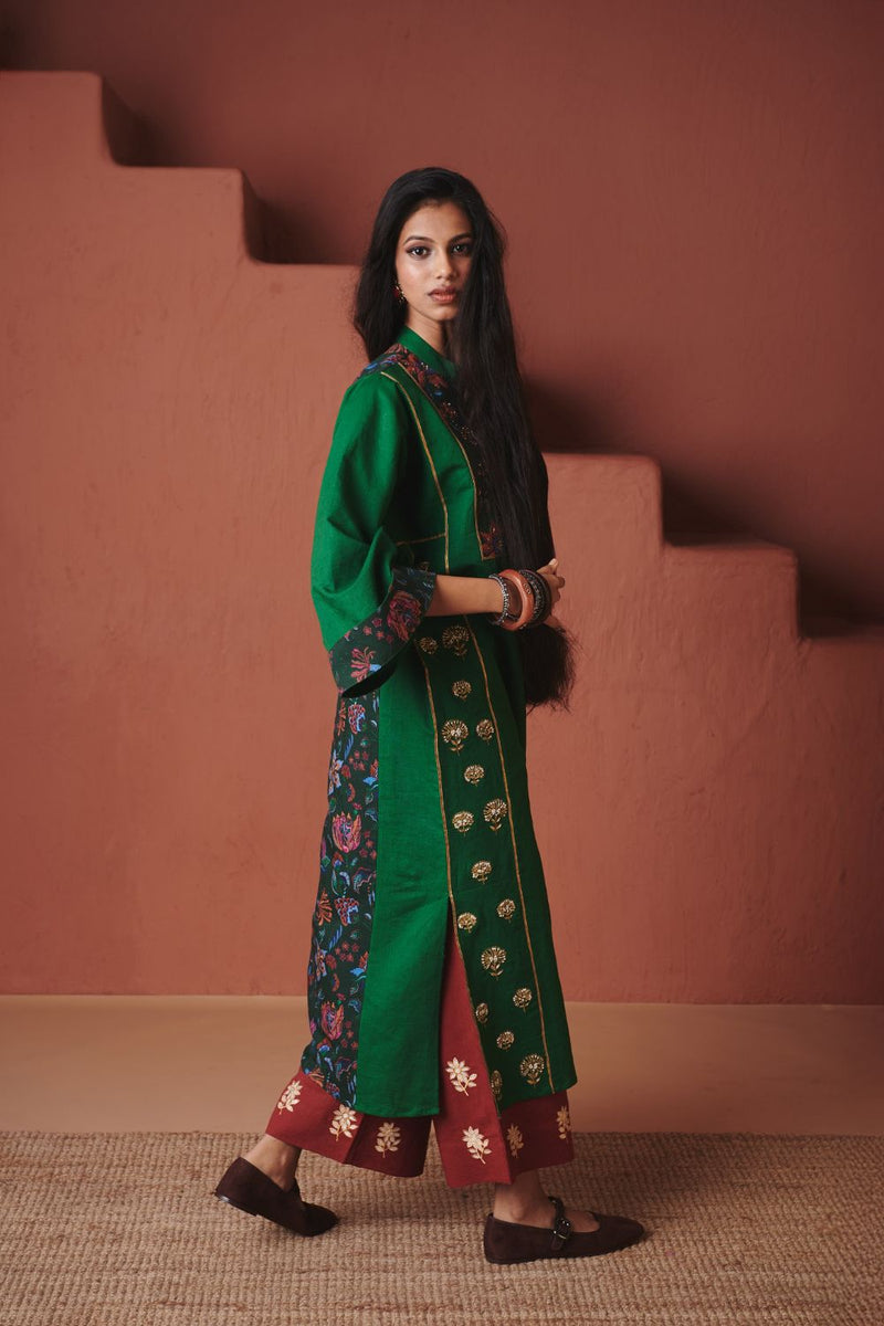 Paan Co Linen Multi Panelled Kurta Set