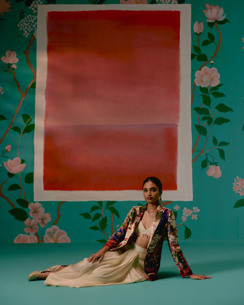 Paisley Blazer Dhoti Set Buy Paisley Blazer Dhoti Set from C&W | Co-Ord Sets for Women by Label Mogra in ecru color for women in Singapore