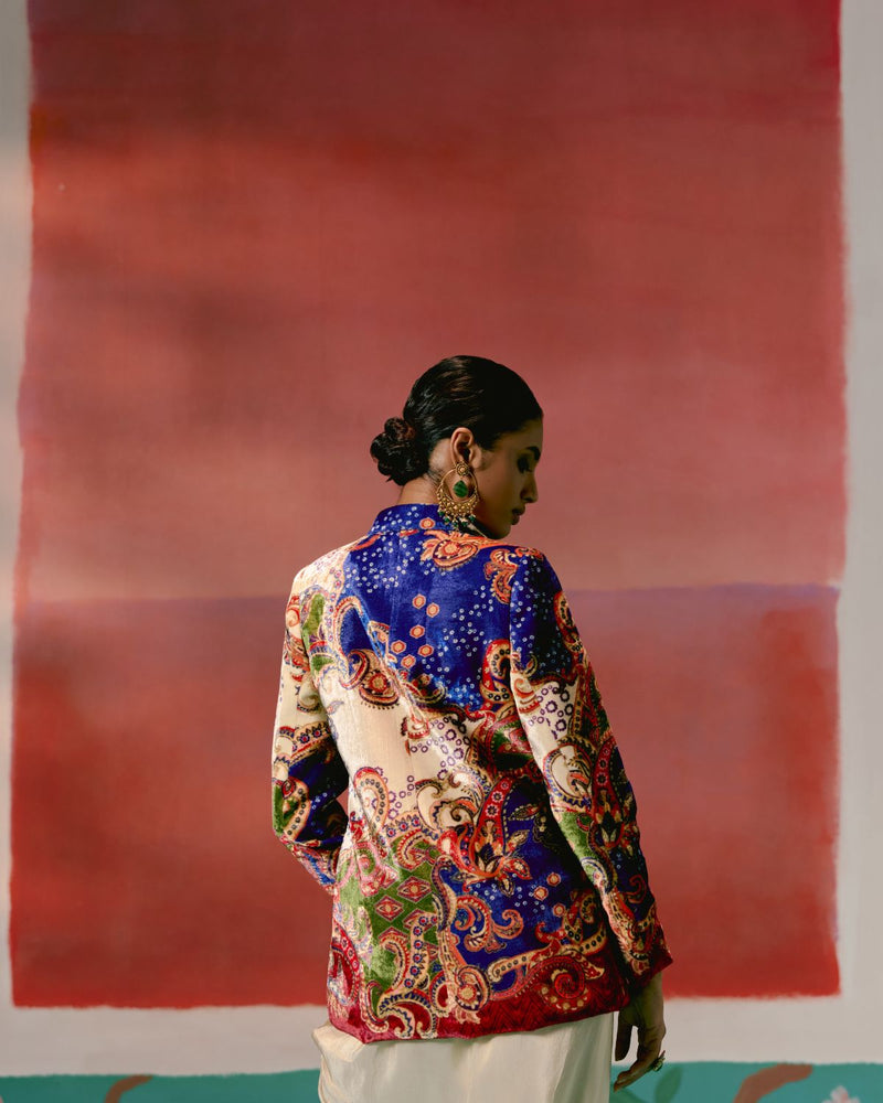 Paisley Blazer Dhoti Set Buy Paisley Blazer Dhoti Set from C&W | Co-Ord Sets for Women by Label Mogra in ecru color for women in Singapore