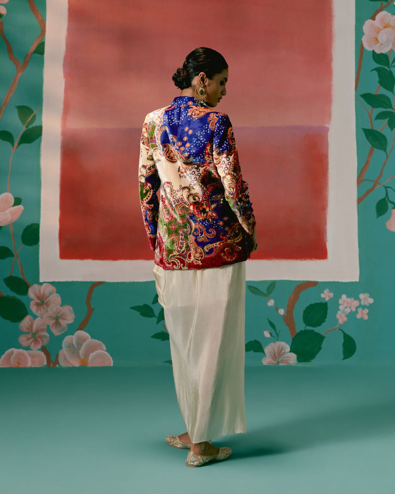 Paisley Blazer Dhoti Set Buy Paisley Blazer Dhoti Set from C&W | Co-Ord Sets for Women by Label Mogra in ecru color for women in Singapore