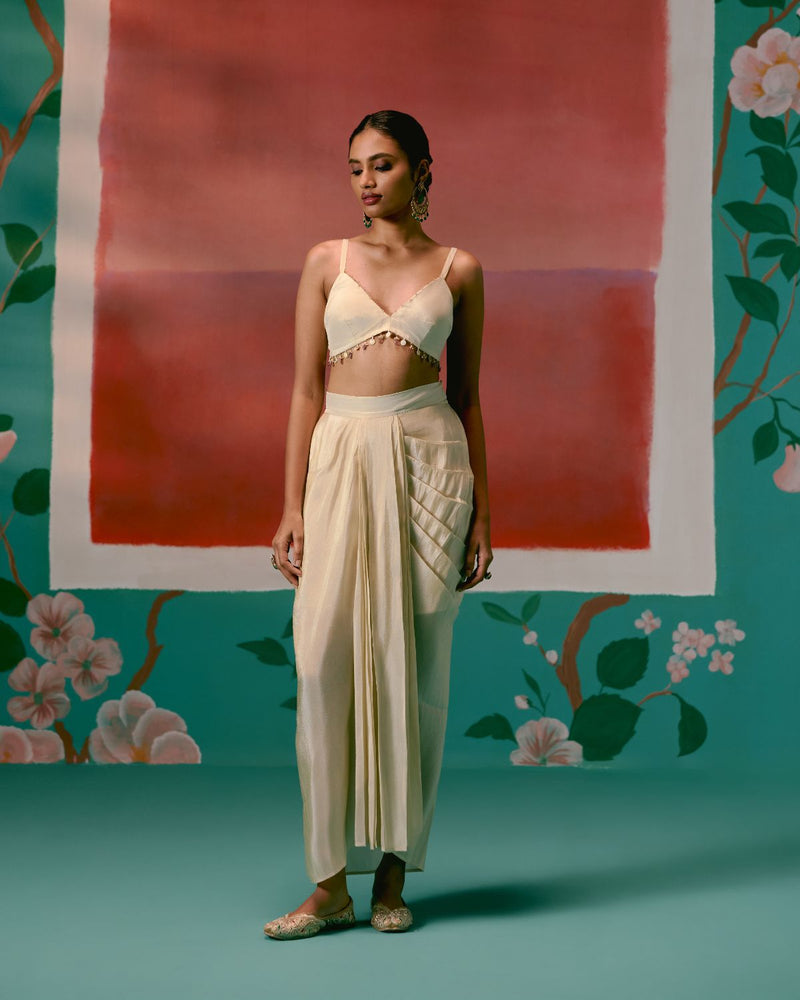 Paisley Blazer Dhoti Set Buy Paisley Blazer Dhoti Set from C&W | Co-Ord Sets for Women by Label Mogra in ecru color for women in Singapore