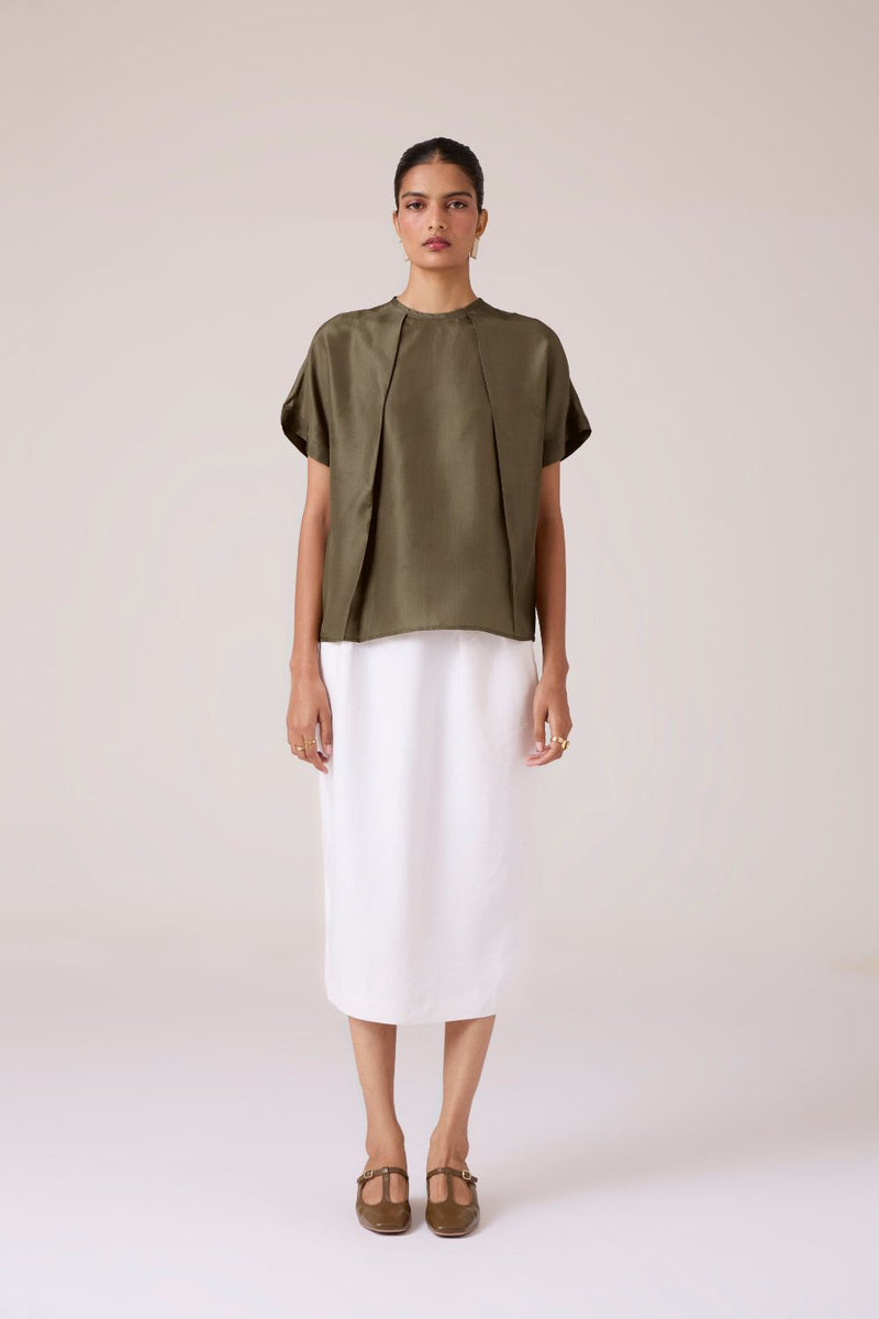 Pam Olive Silk Top silk by The Summer House in olive color for women in Singapore