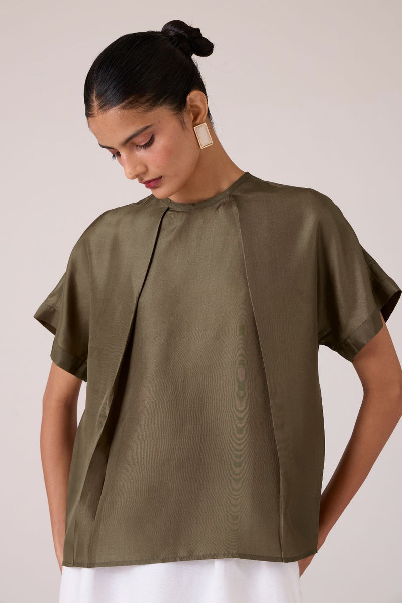 Pam Olive Silk Top silk by The Summer House in olive color for women in Singapore