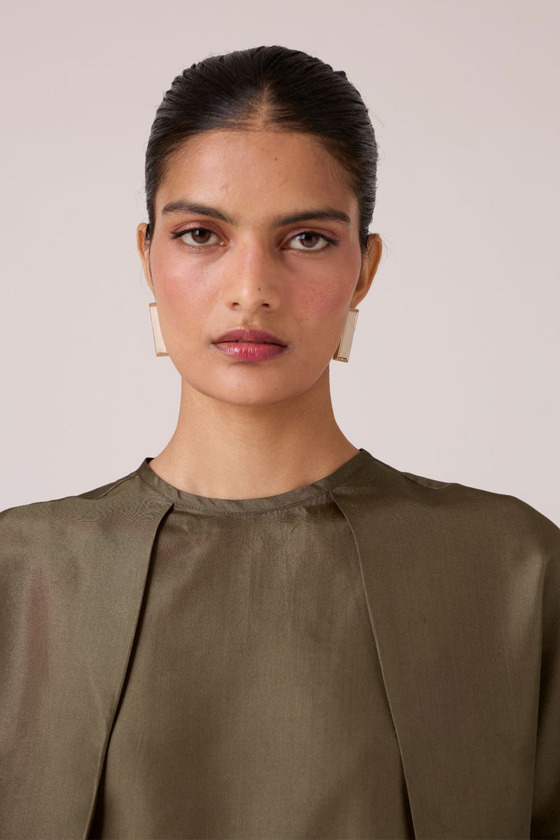 Pam Olive Silk Top silk by The Summer House in olive color for women in Singapore