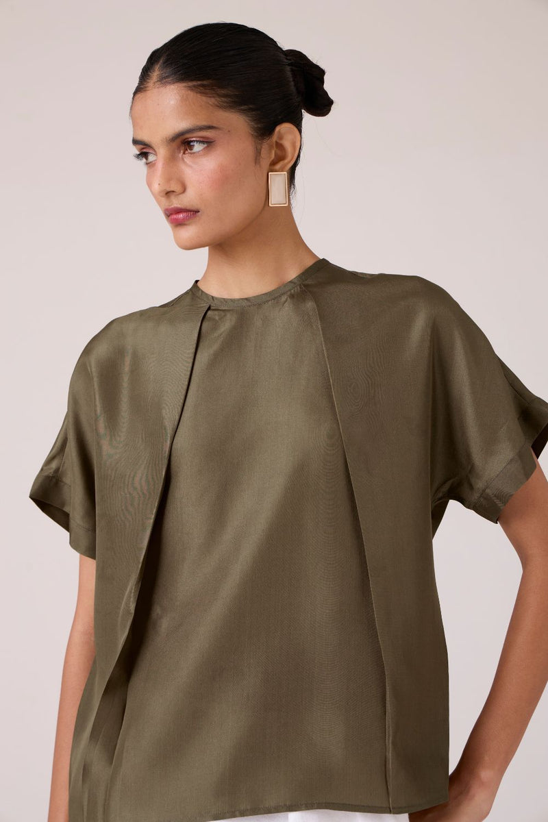 Pam Olive Silk Top silk by The Summer House in olive color for women in Singapore