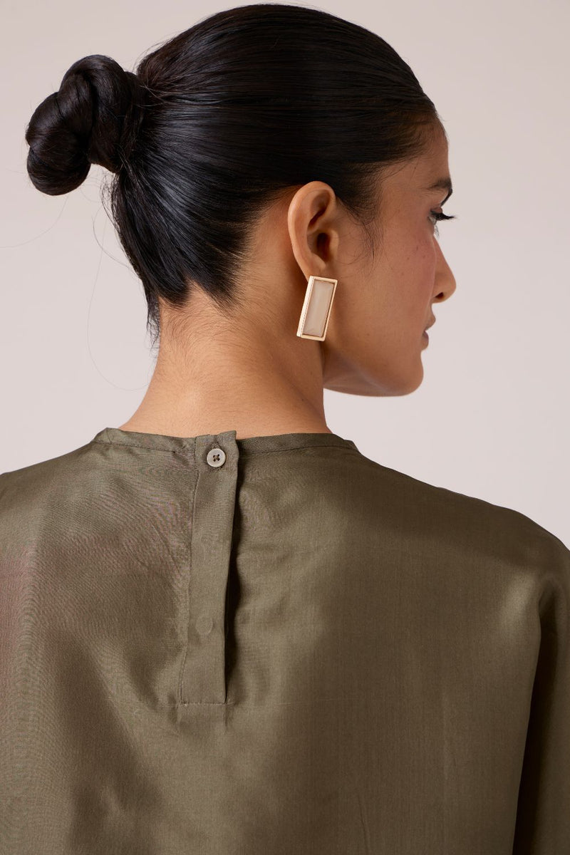 Pam Olive Silk Top silk by The Summer House in olive color for women in Singapore