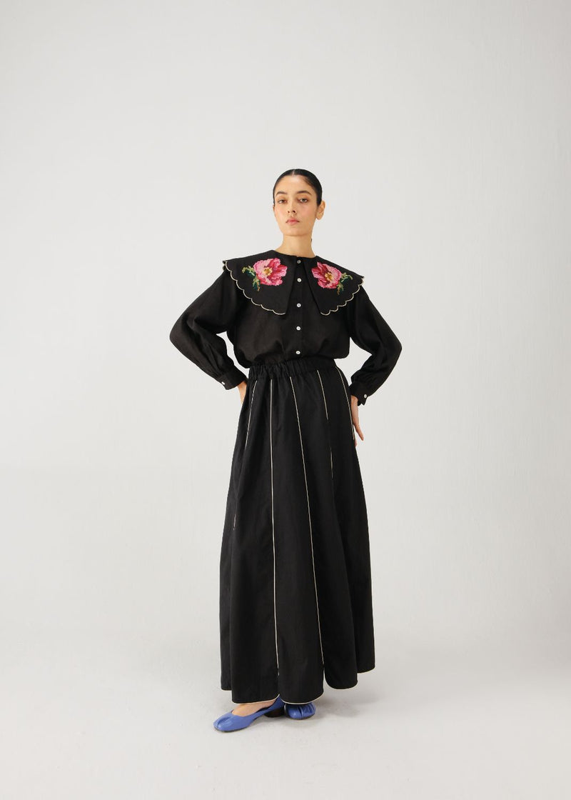 Paneled skirt-Black cotton by CORD for women in Singapore