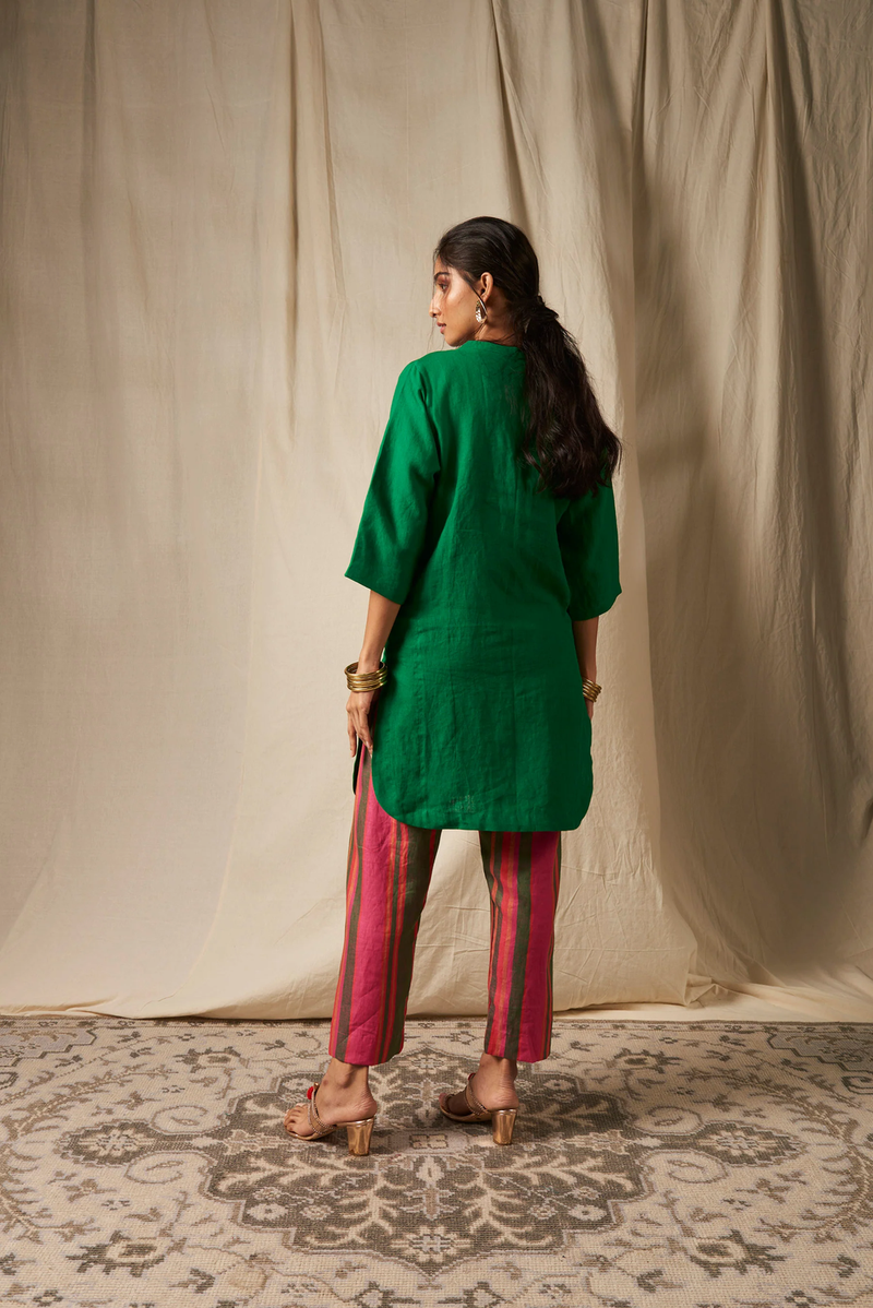 Panna Linen Panelled Kurta Set