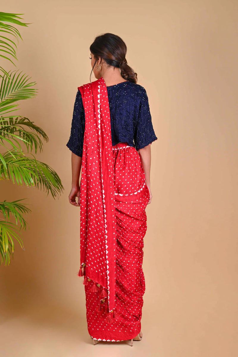 PANT SAREE-RED silk by Dyelogue in red color for women in Singapore