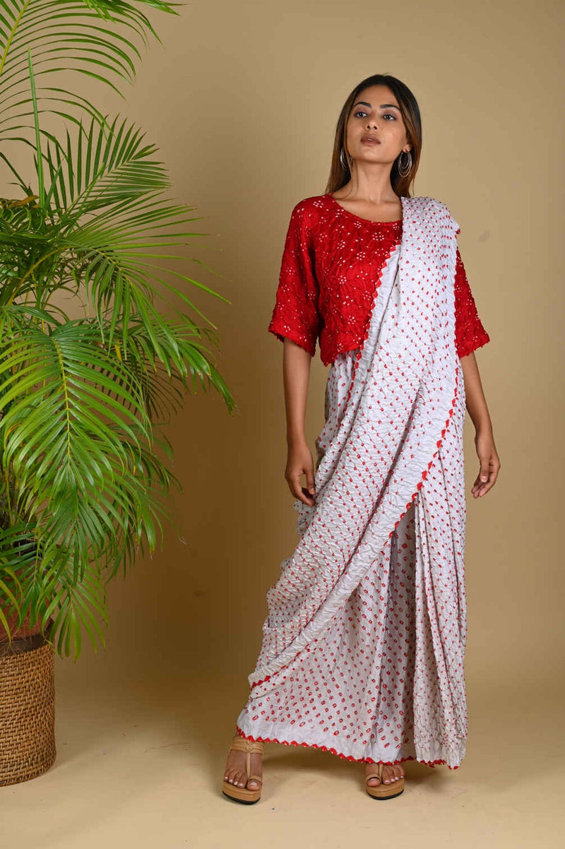 PANT SAREE-WHITE silk by Dyelogue in white color for women in Singapore