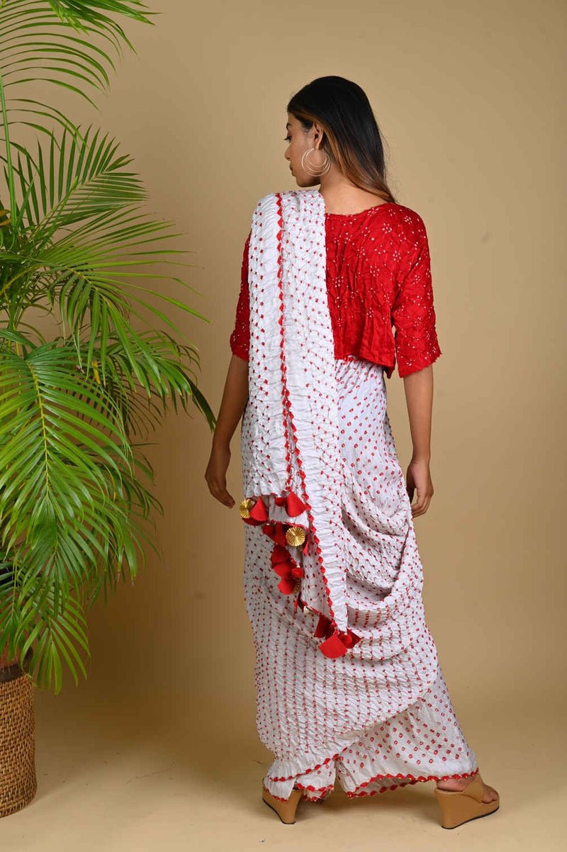 PANT SAREE-WHITE silk by Dyelogue in white color for women in Singapore