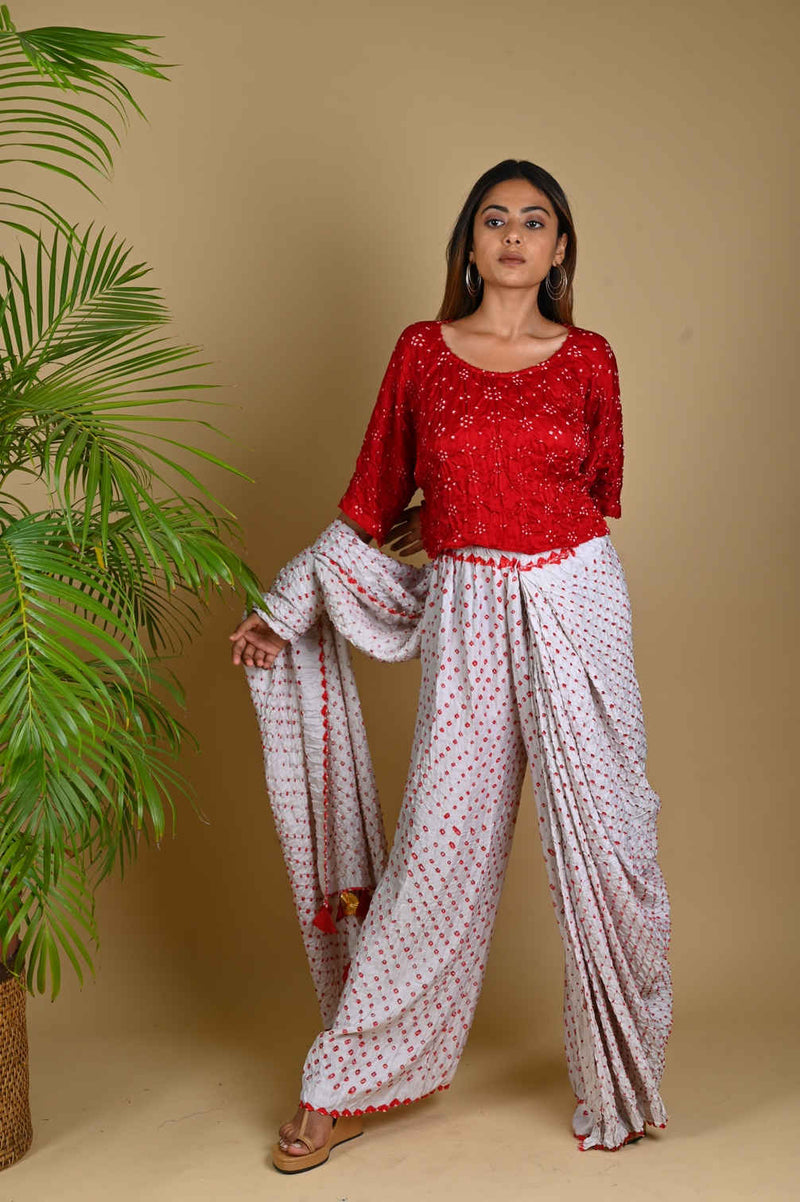 PANT SAREE-WHITE silk by Dyelogue in white color for women in Singapore