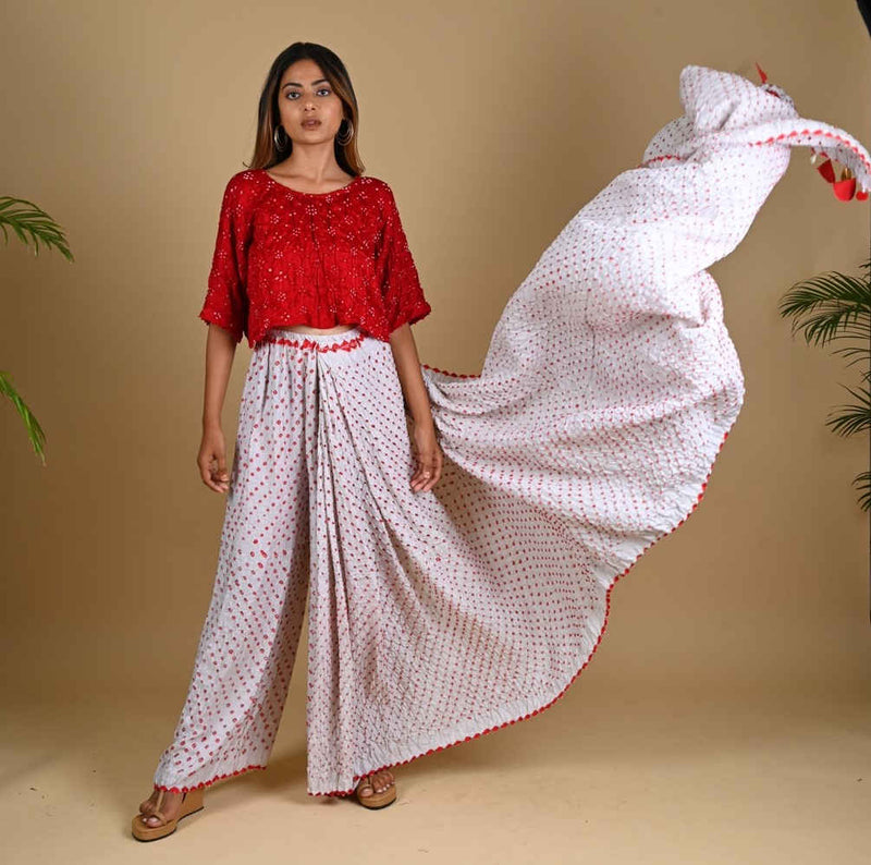 PANT SAREE-WHITE silk by Dyelogue in white color for women in Singapore