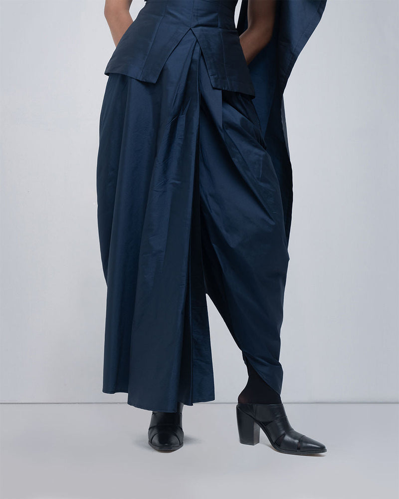 Fiona Draped Pant viscose pants and trousers by Leh Studios in blue for women in Singapore