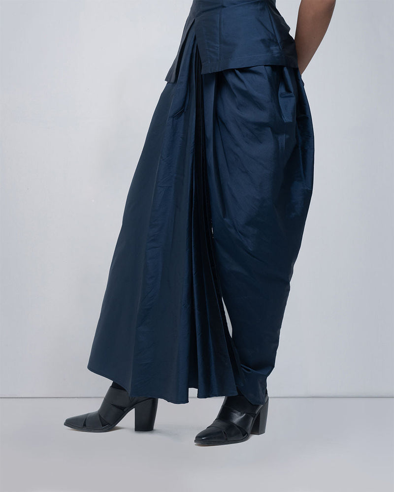 Fiona Draped Pant viscose pants and trousers by Leh Studios in blue for women in Singapore