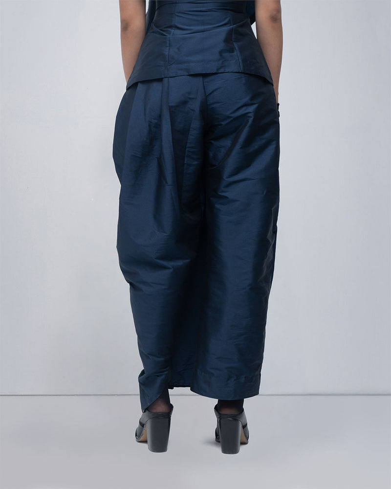 Fiona Draped Pant viscose pants and trousers by Leh Studios in blue for women in Singapore