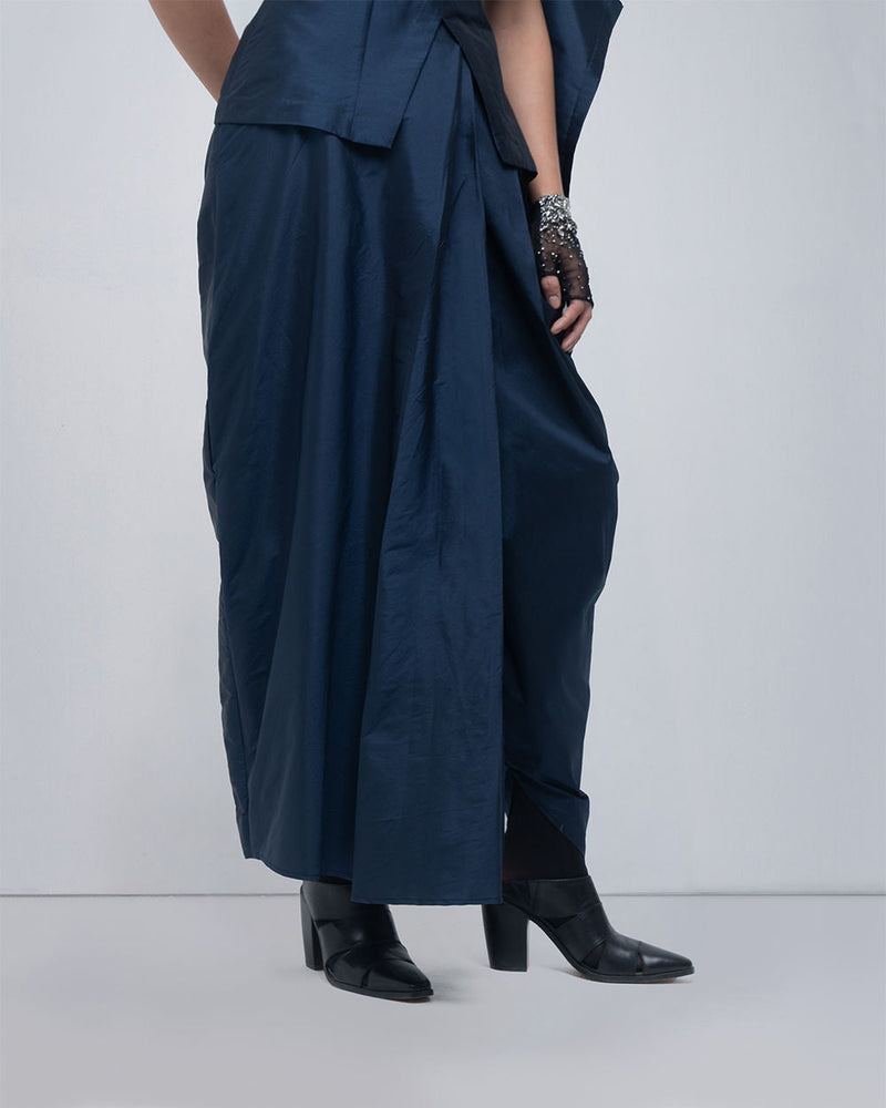 Fiona Draped Pant viscose pants and trousers by Leh Studios in blue for women in Singapore