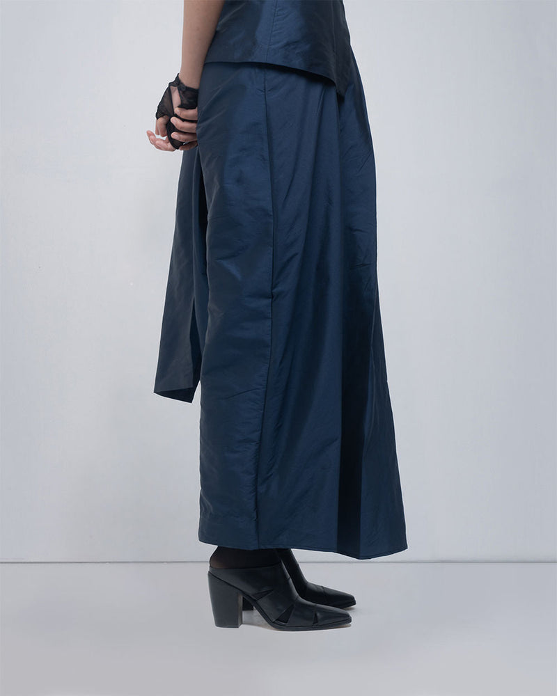 Fiona Draped Pant viscose pants and trousers by Leh Studios in blue for women in Singapore